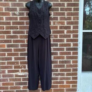 Vintage Nu Oz Bodycon Back zipper Faux Vest Back tie Black Jumpsuit USA Sz 9-10
